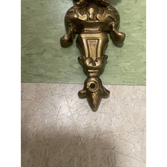 Vintage Heavy Bronze Cherub Angel Wall Sconce Light Hollywood Regency Lamp - Picture 6 of 14